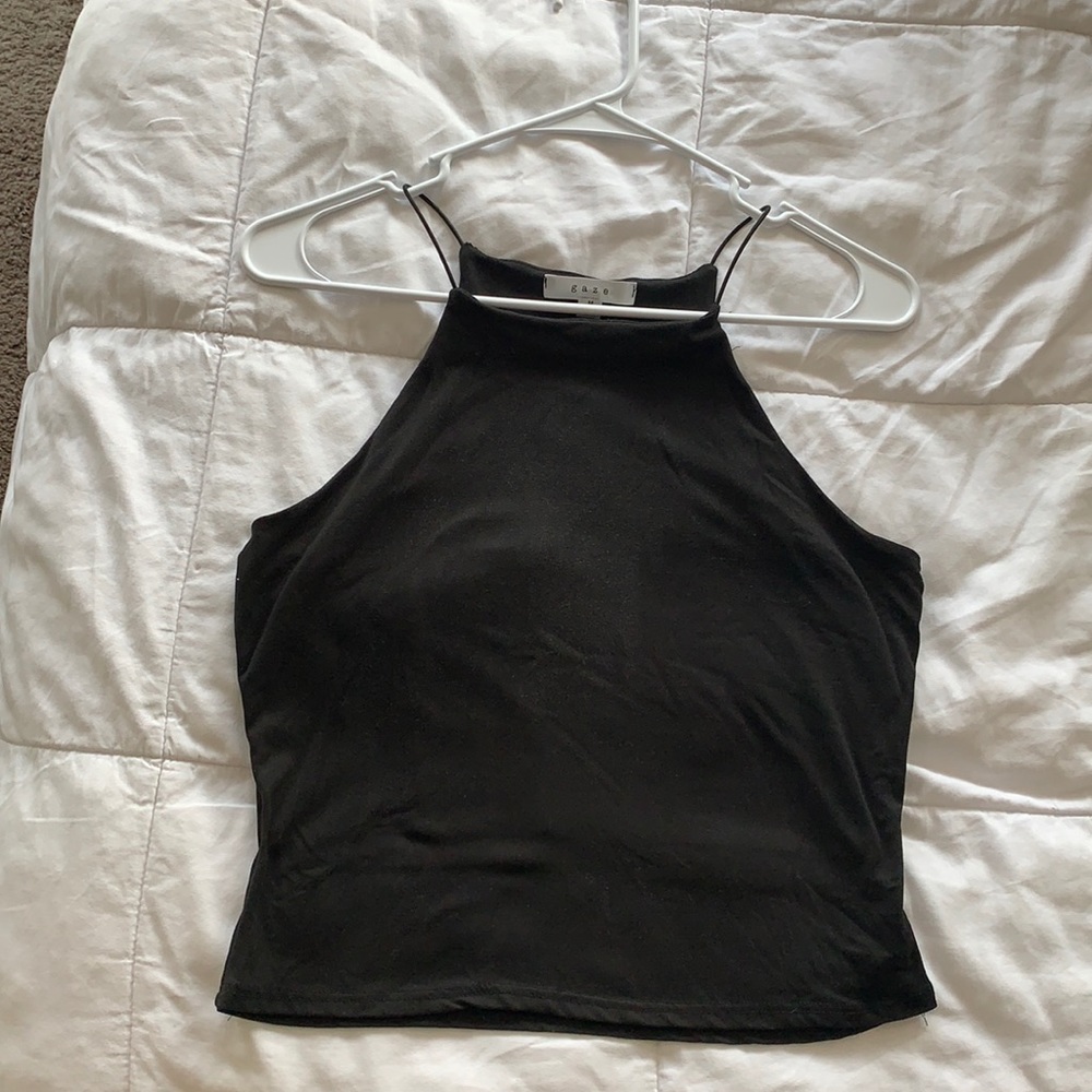 Black cropped high neck tank